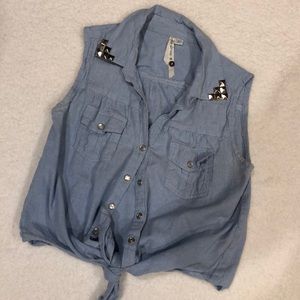 Denim front tie shirt